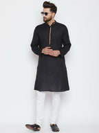 Even Apparels Black Color Pure Cotton Men's Kurta With Band Collar | Grocsy