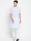 Even Apparels Blue Color Pure Cotton With Band Collar Men's H/S Kurta | Grocsy
