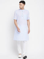 Even Apparels Blue Color Pure Cotton With Band Collar Men's H/S Kurta | Grocsy