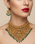Jewel City Divine Elegance With This Exquisite Antique Gold Lakshmi Temple Necklace Set | Grocsy