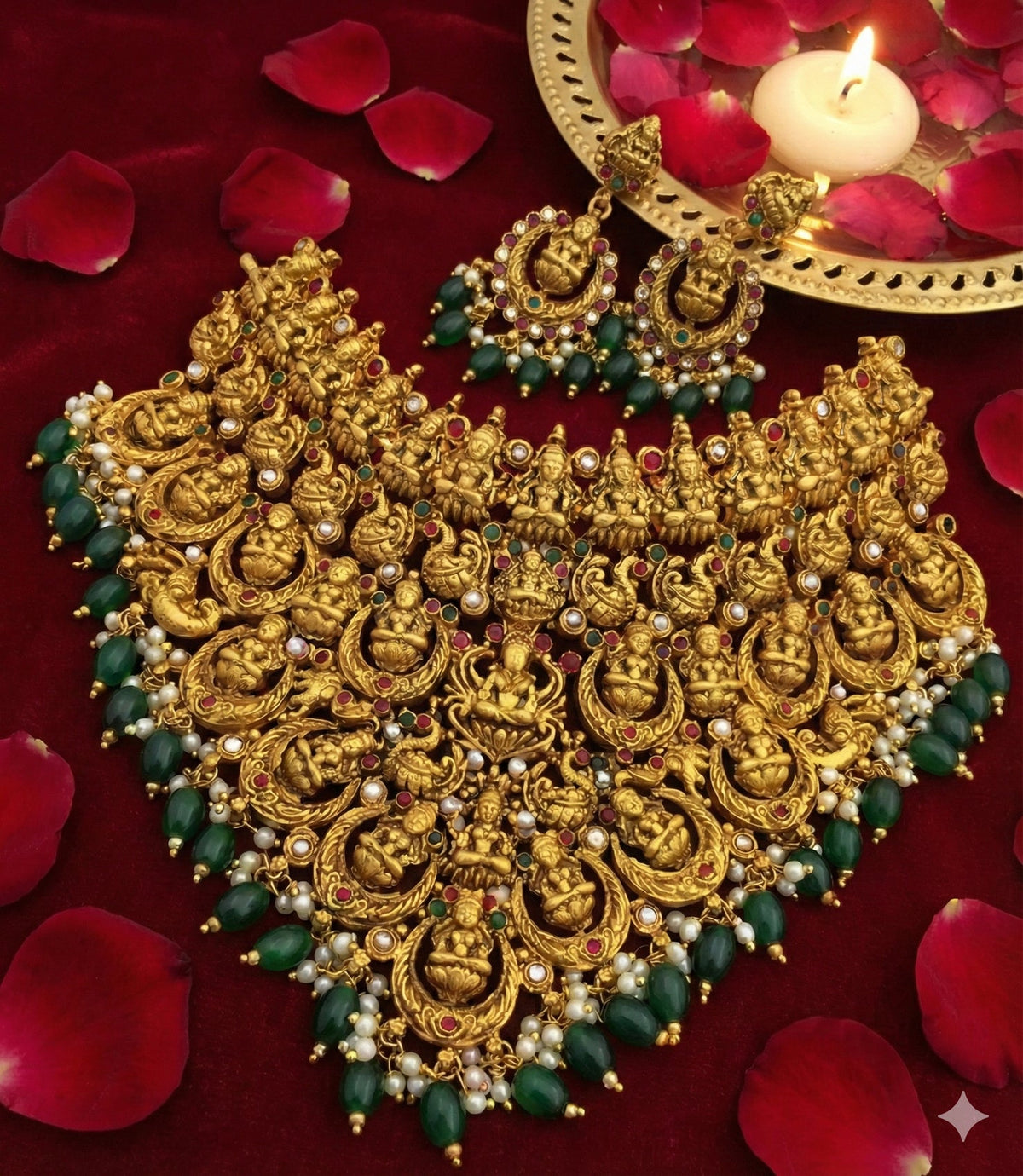 Jewel City Divine Elegance With This Exquisite Antique Gold Lakshmi Temple Necklace Set | Grocsy