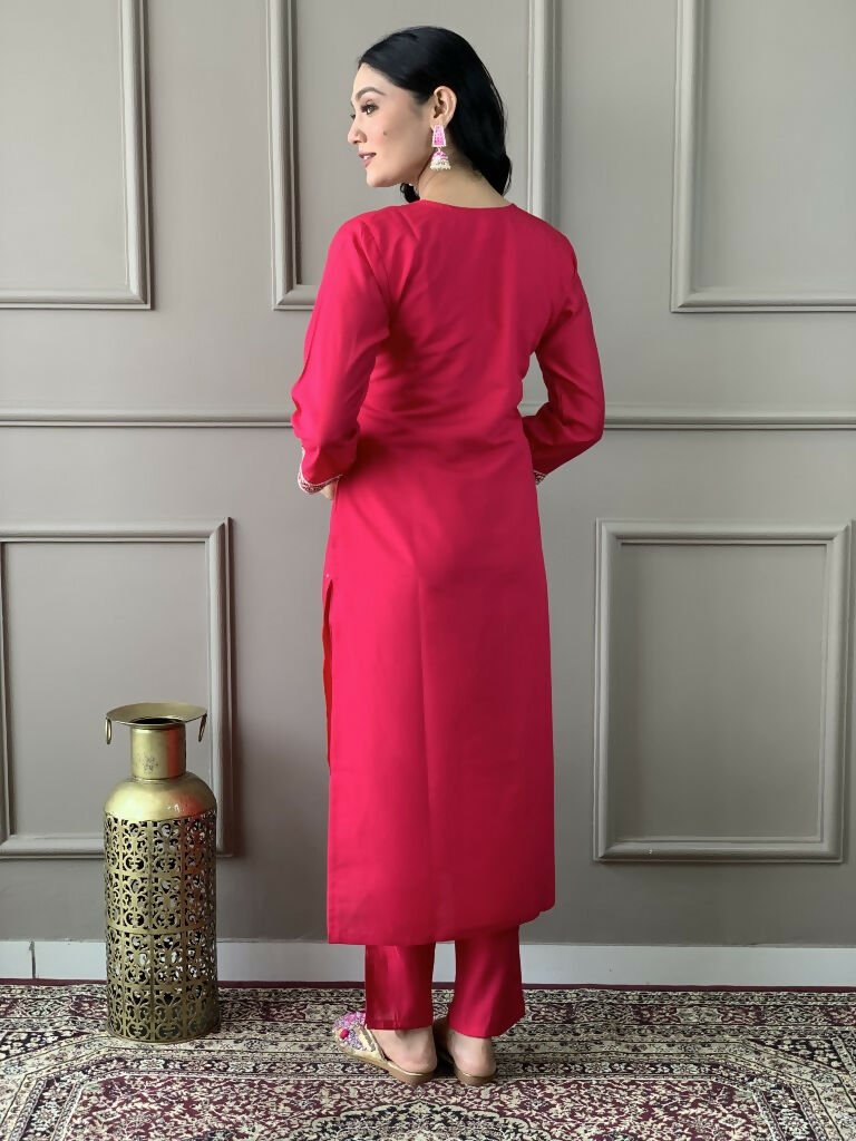 Rani Viscose chanderi Stitched Suit With Dupatta - Tanisha | Grocsy