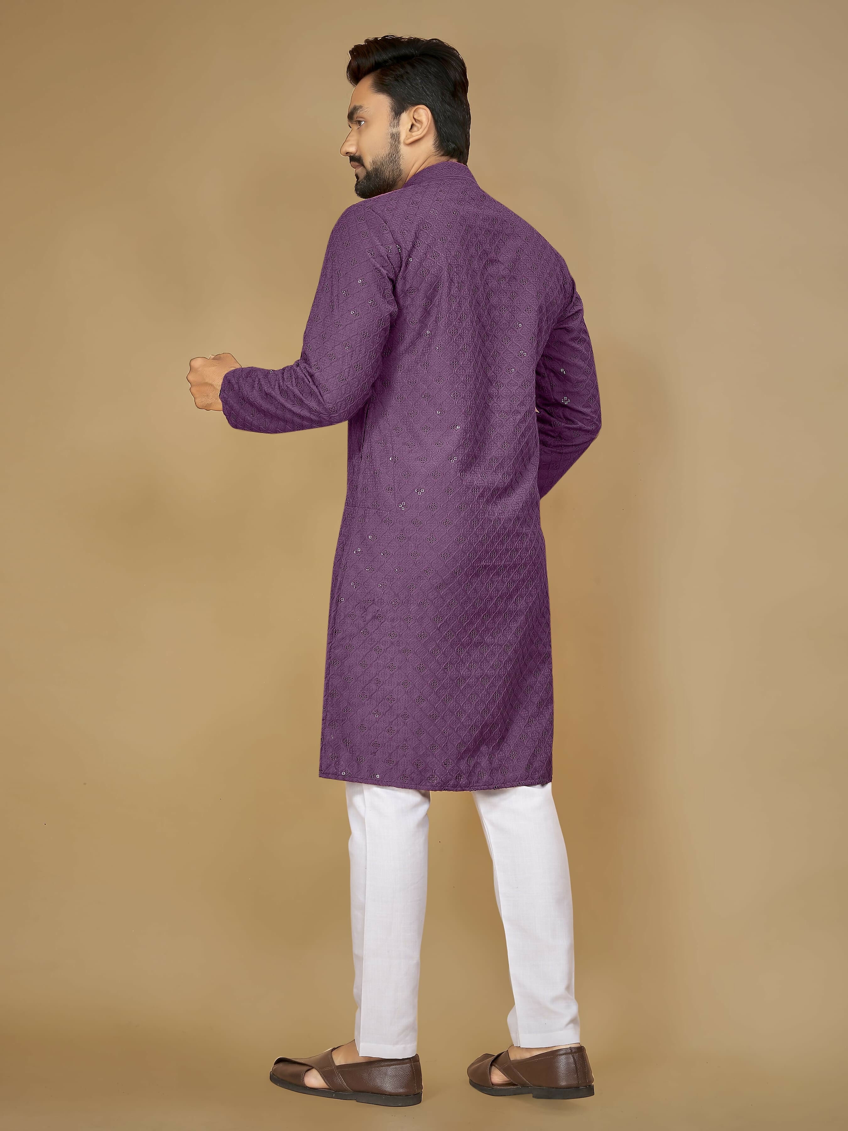 Anaita Lavender Embroidered Rayon Straight Kurta | Grocsy