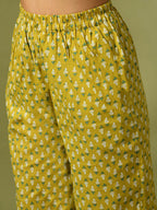 Myshka Women's Yellow Printed Cotton Straight Party Kurta Set | Grocsy