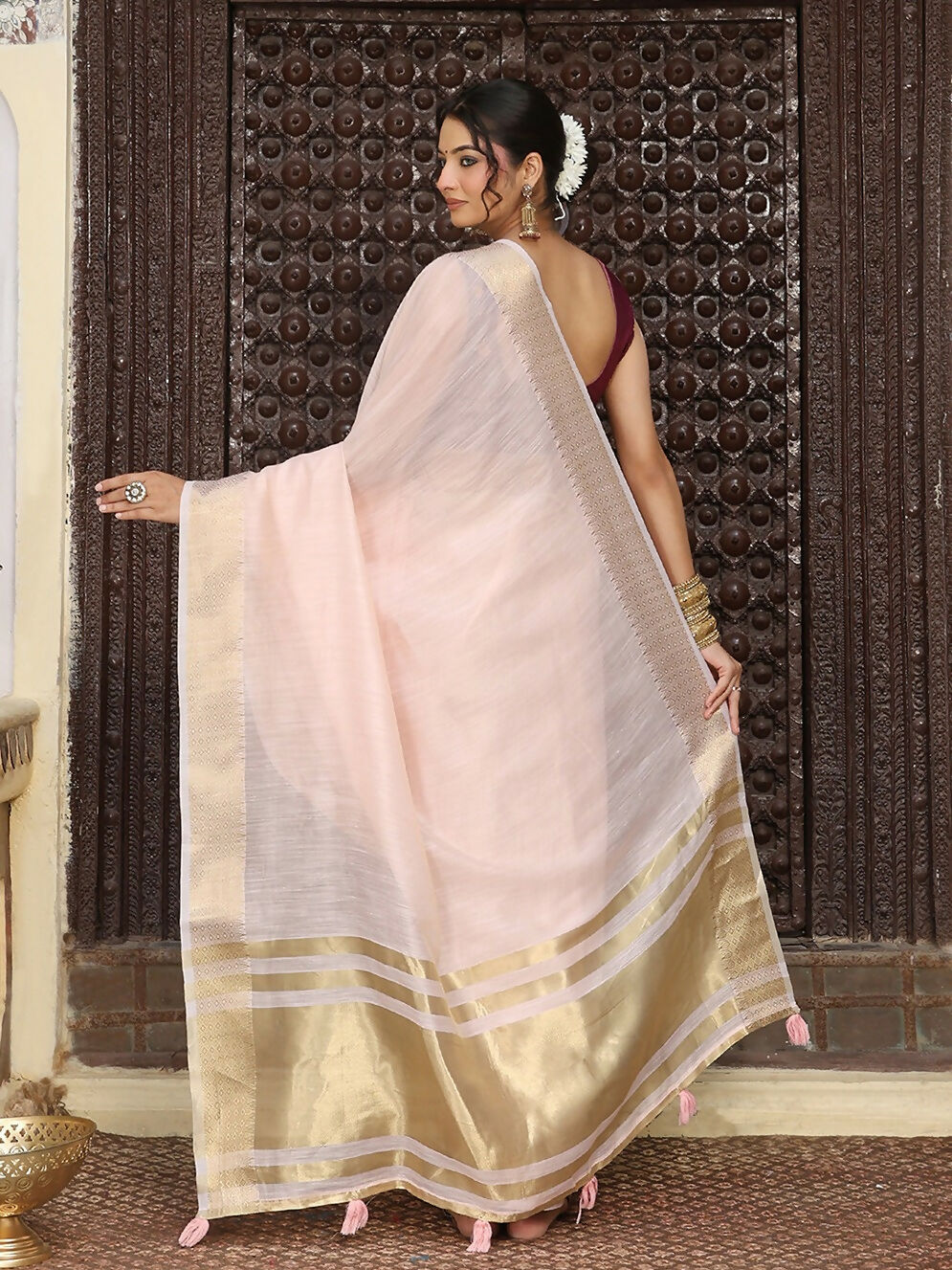 Shree Shyam Fashion Light Pink Cotton Saree | Grocsy