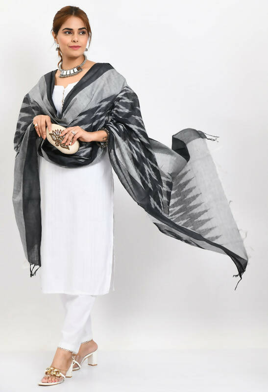 Mominos Fashion Moeza Women's Handloom Cotton Ikkat Black Dupatta | Grocsy