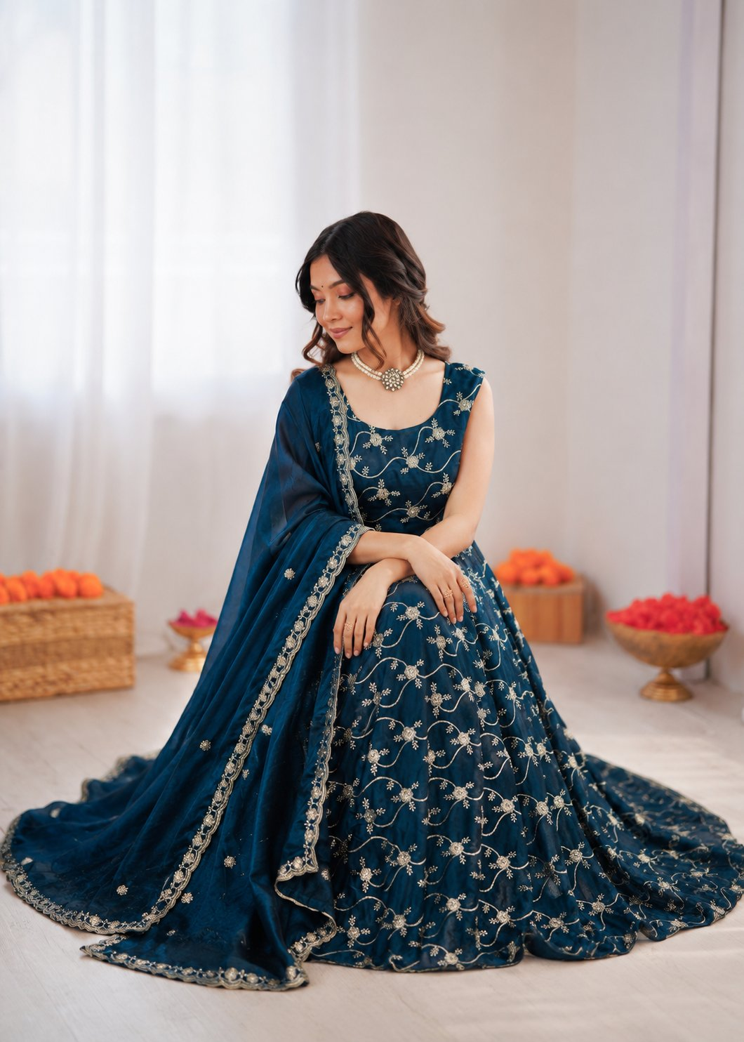 Prazu Fashion Blue Fendy Silk Thread With Sequence Anarkali Suit | Grocsy