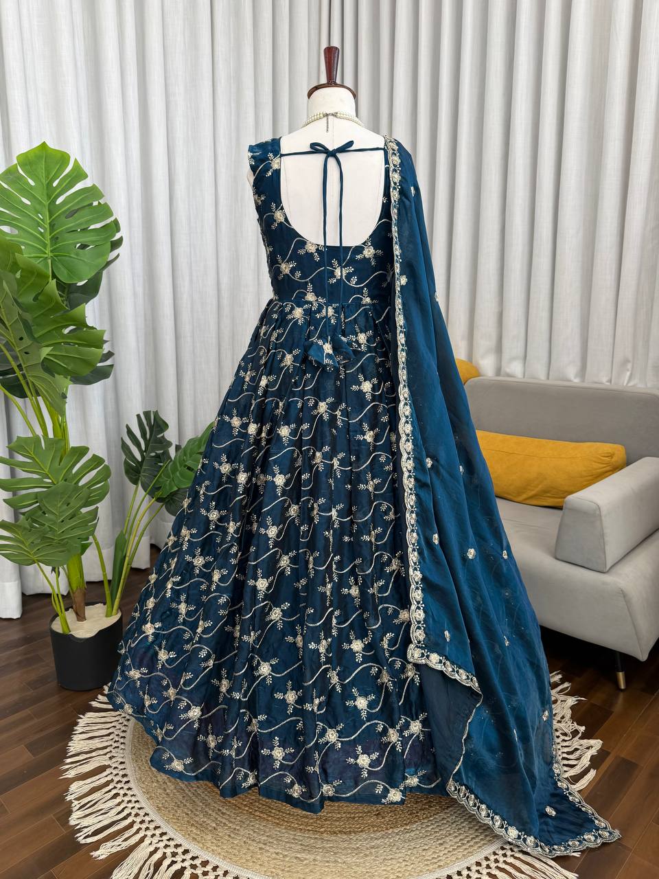 Prazu Fashion Blue Fendy Silk Thread With Sequence Anarkali Suit | Grocsy