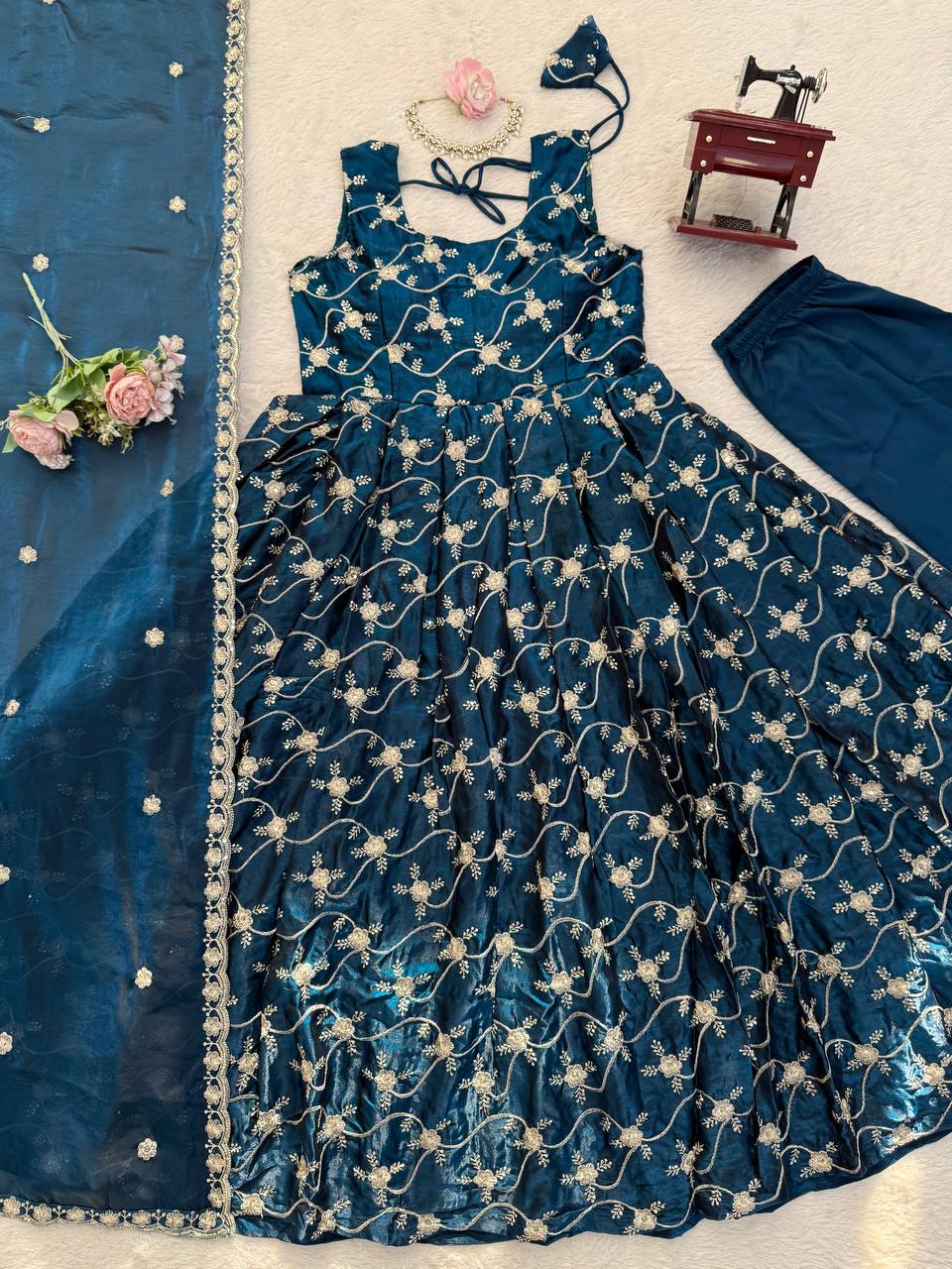 Prazu Fashion Blue Fendy Silk Thread With Sequence Anarkali Suit | Grocsy