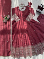 Prazu Fashion Onion Pink Chanderi Silk Thread With Sequence Anarkali Suit | Grocsy