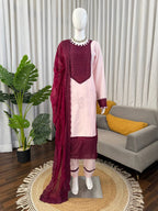 Prazu Fashion Baby Pink Crepe Thread With Sequence Salwar Suit | Grocsy