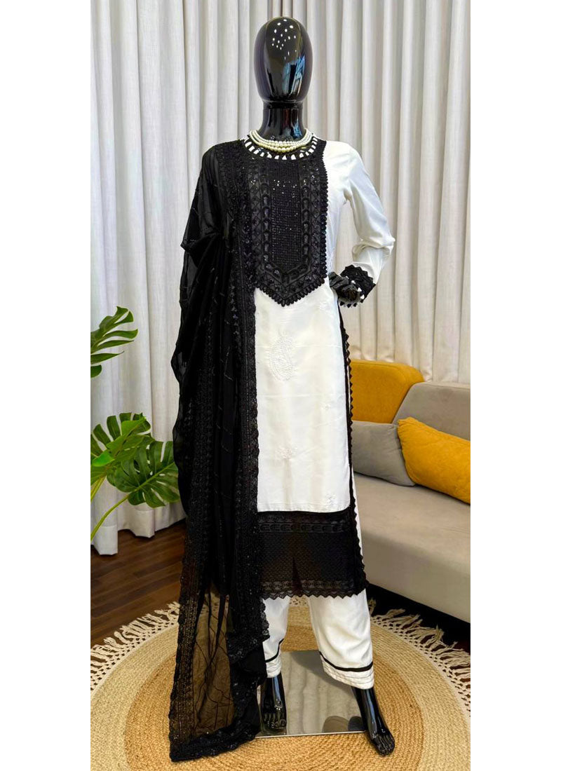 Prazu Fashion Off White Crepe Thread With Sequence Salwar Suit | Grocsy
