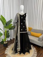 Prazu Fashion Black Georgette Thread With Sequence Designer Palazzo Suit | Grocsy