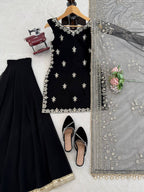 Prazu Fashion Black Georgette Thread With Sequence Designer Palazzo Suit | Grocsy