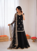 Prazu Fashion Black Georgette Thread With Sequence Designer Palazzo Suit | Grocsy
