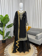 Prazu Fashion Black Georgette Thread With Sequence Designer Palazzo Suit | Grocsy
