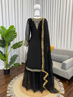 Prazu Fashion Black Georgette Thread With Sequence Designer Palazzo Suit | Grocsy