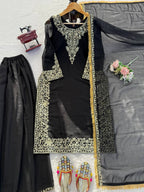 Prazu Fashion Black Georgette Thread With Sequence Designer Palazzo Suit | Grocsy