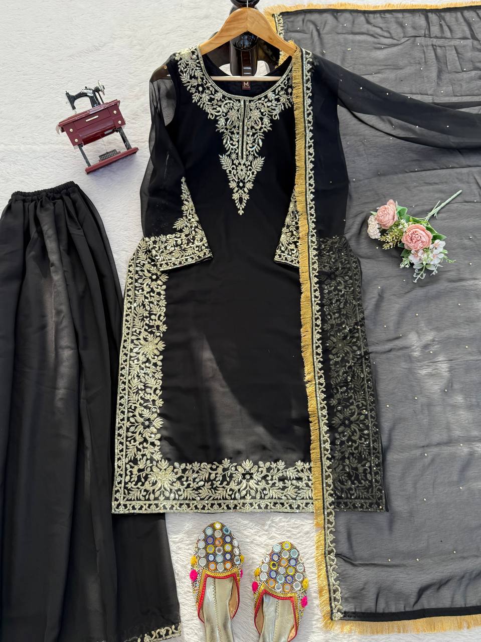 Prazu Fashion Black Georgette Thread With Sequence Designer Palazzo Suit | Grocsy