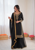 Prazu Fashion Black Georgette Thread With Sequence Designer Palazzo Suit | Grocsy