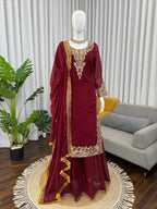 Prazu Fashion Maroon Georgette Thread With Sequence Designer Palazzo Suit | Grocsy