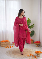 Prazu Fashion Pink Mull Chanderi Thread With Sequence Farshi Palazzo Suit | Grocsy