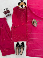 Prazu Fashion Pink Mull Chanderi Thread With Sequence Farshi Palazzo Suit | Grocsy