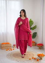 Prazu Fashion Pink Mull Chanderi Thread With Sequence Farshi Palazzo Suit | Grocsy
