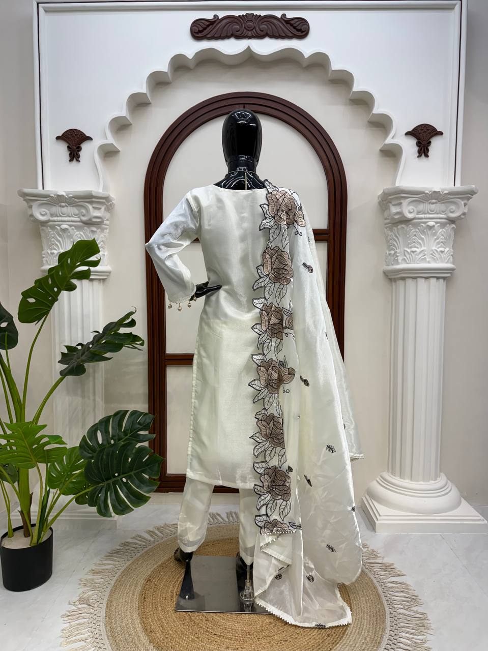 Prazu Fashion Off White Art Silk Thread Work Designer Salwar Suit | Grocsy