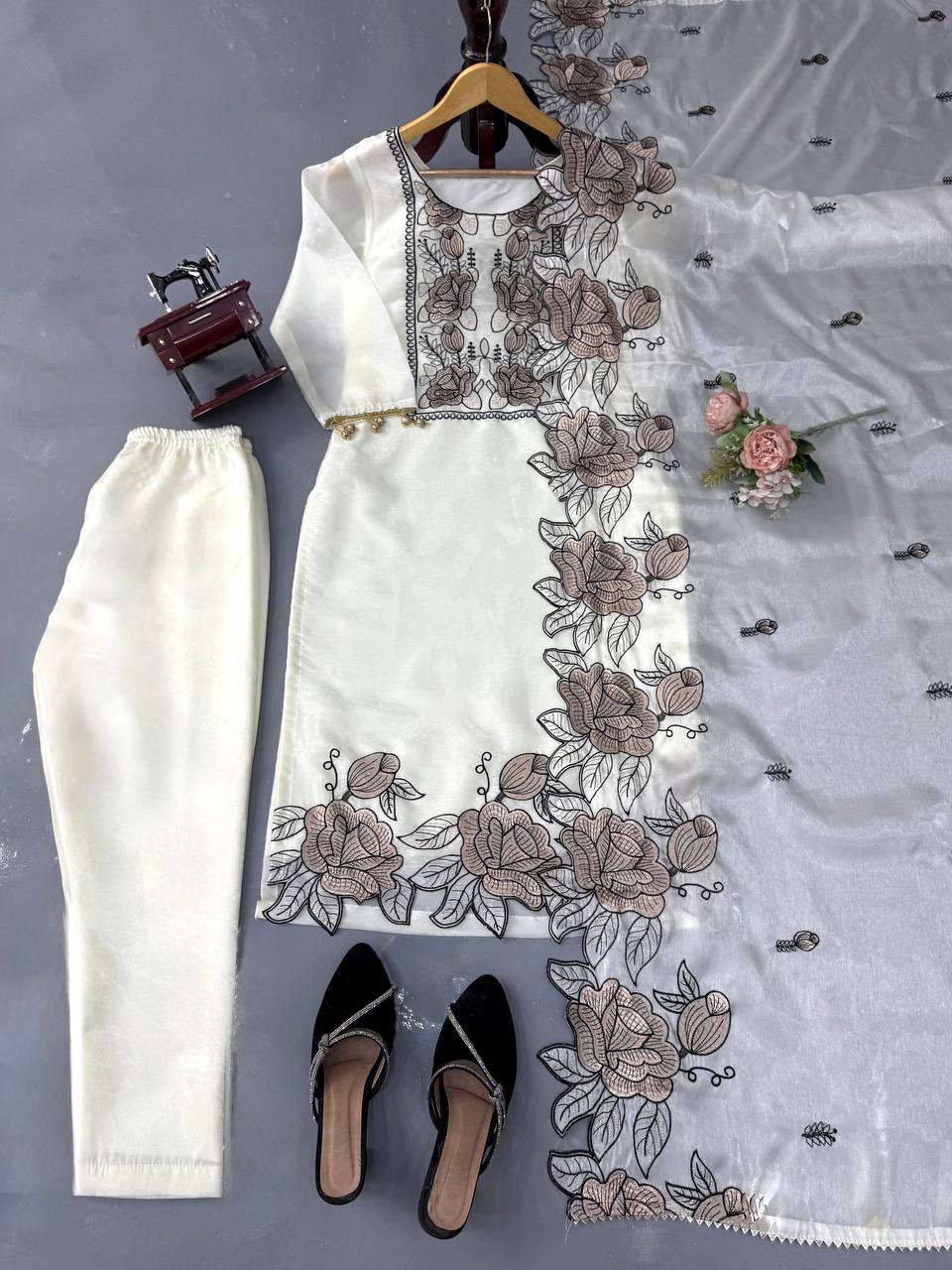 Prazu Fashion Off White Art Silk Thread Work Designer Salwar Suit | Grocsy