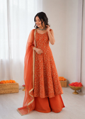 Prazu Fashion Rust Orange Georgette Thread With Sequence Designer Palazzo Suit | Grocsy