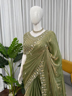 Prazu Fashion Mehendi Sequence Beds Work Organza Silk Party Wear Saree | Grocsy