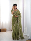 Prazu Fashion Mehendi Sequence Beds Work Organza Silk Party Wear Saree | Grocsy