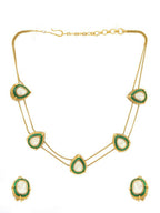 Green Meenakari Antique Finish Earrings and Drop Necklace set - Ruby Raang | Grocsy