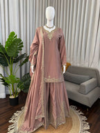 Prazu Fashion Onion Pink Crepe Thread With Sequence Designer Sharara Suit | Grocsy