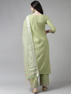 Indo Era Solid Green Straight Kurta Palazzo With Dupatta Set | Grocsy