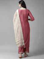 Indo Era Solid Pink Straight Kurta Palazzo With Dupatta Set | Grocsy