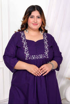 Miravan Women'S Plus Size Purple Floral Kurta With Palazzo | Grocsy