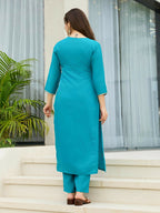The52 Blue Women's Gorgeous Viscose Fabric Embroidered Work Straight Kurta, Pant and Dupatta Set | Grocsy