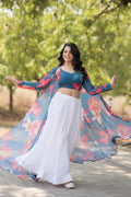 Vastranavya Latest Fancy Party Wear Lehenga Choli With Shrug - Blue | Grocsy