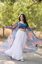 Vastranavya Latest Fancy Party Wear Lehenga Choli With Shrug - Blue | Grocsy