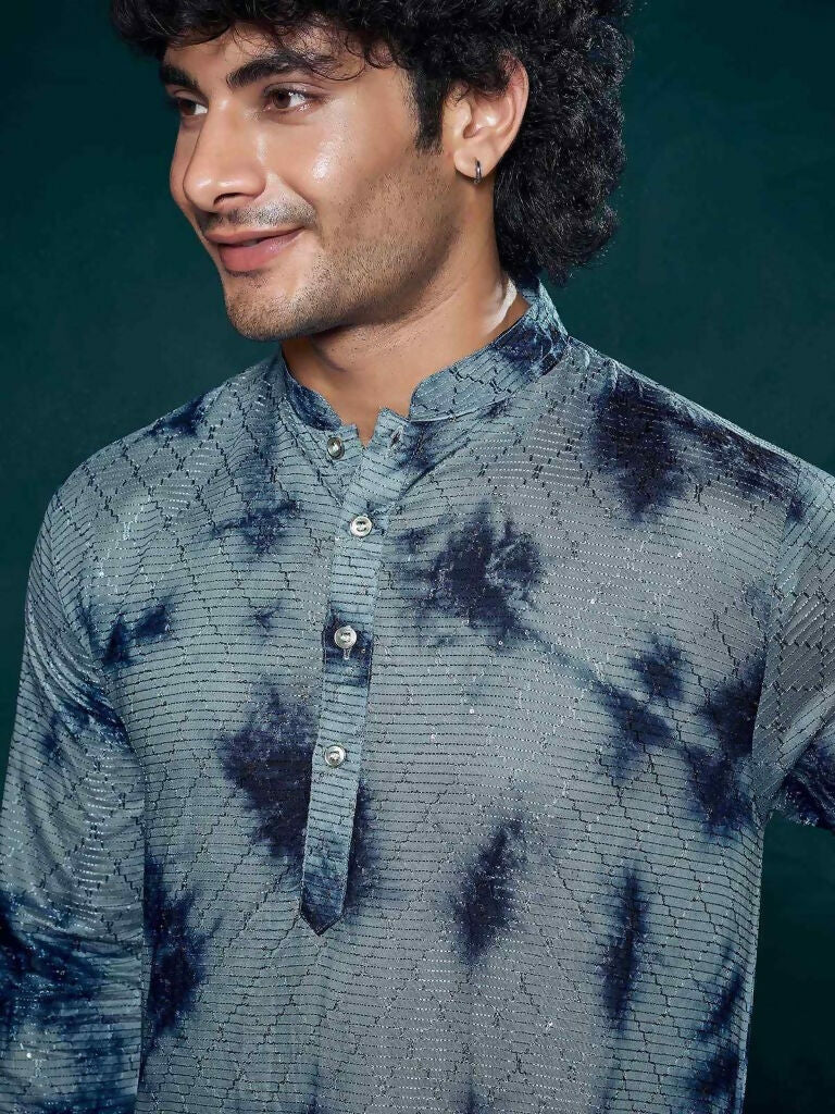 Blue Viscose Designer Sequance Embroidery Work Men's Kurta Set - Mahotsav | Grocsy