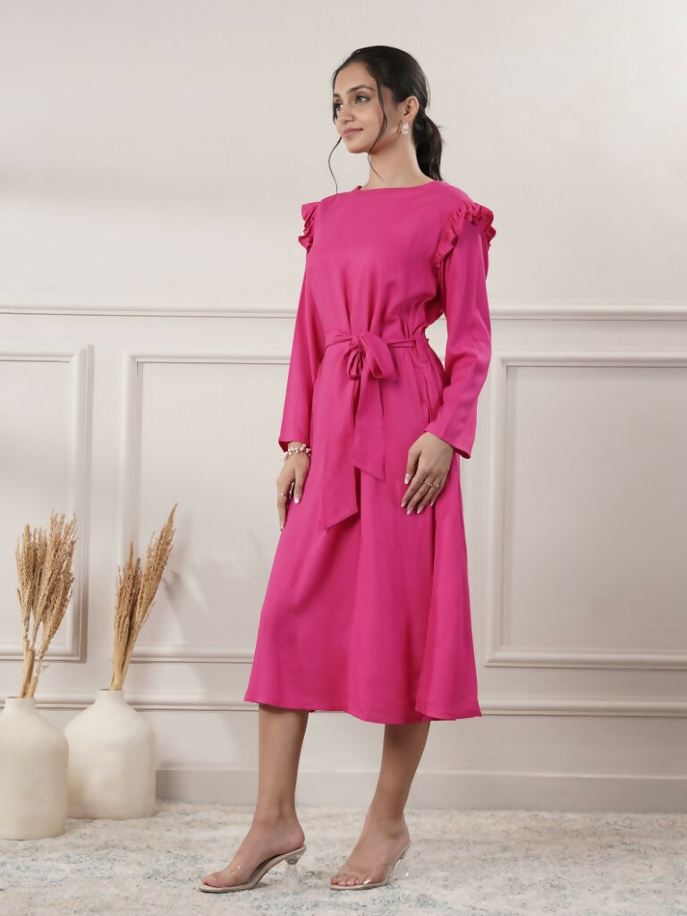 Joban Fashion Women's Rayon Pink Midi Dress | Grocsy