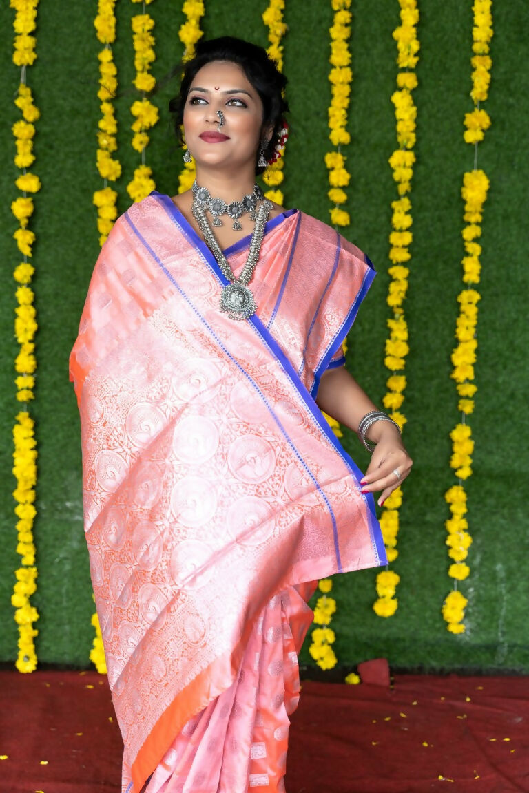 Jyoti Fashion Women's Baby Pink Soft Handloom Silk Zari Woven Saree with Blouse | Grocsy