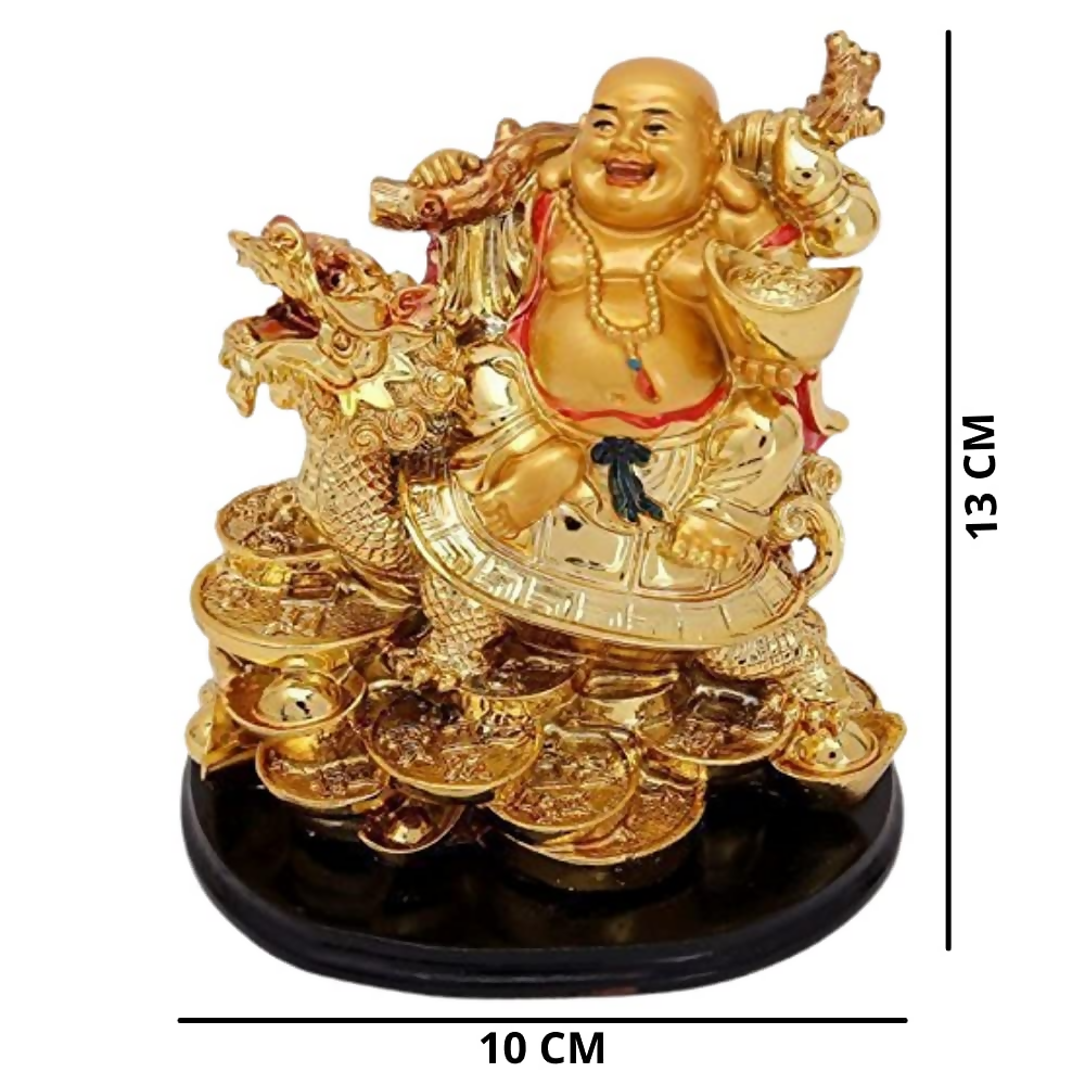 GJ Golden Laughing Buddha with Dragon & Coins Statue | Grocsy