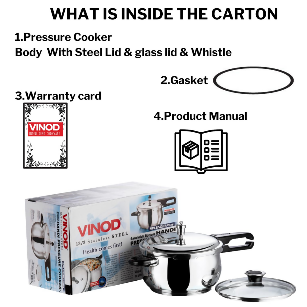 Vinod Splendid Plus Stainless Steel Outer Lid Pressure Cooker | Grocsy