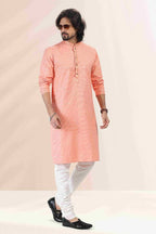 Raivat Ethnic Linen Cotton Pintux Work Kurta Pajama In Pink Colour | Grocsy