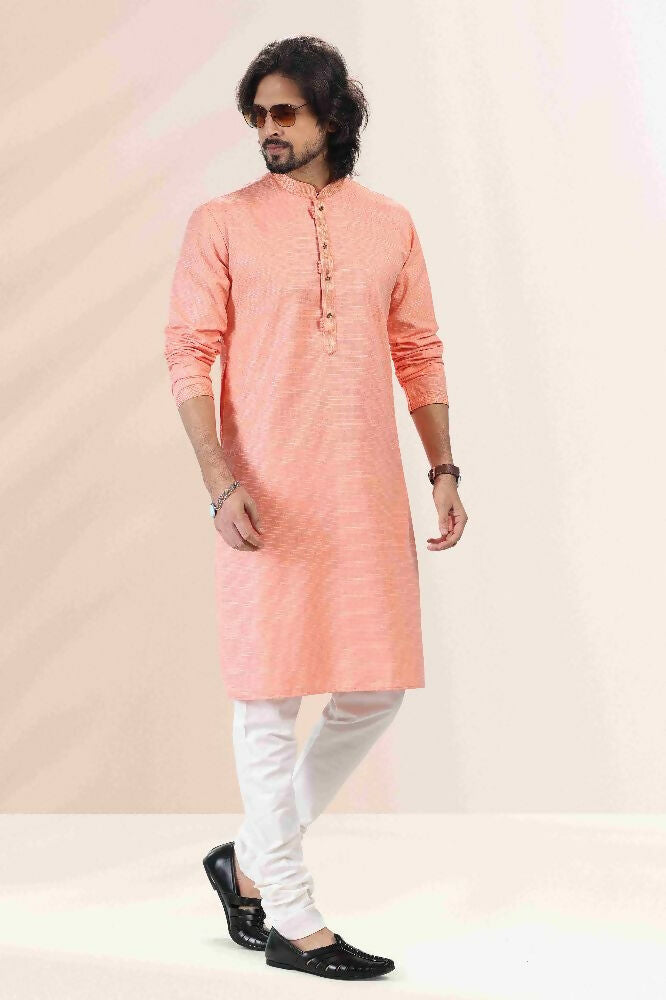 Raivat Ethnic Linen Cotton Pintux Work Kurta Pajama In Pink Colour | Grocsy