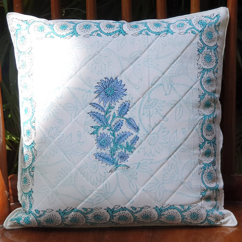 The Decor Nook Blue Dahlia Print Cushion Cover | Grocsy