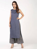 Aniyah Rayon Solid Pintucks Grey Kurta With Gold Print Palazzo Set (AN-153K) | Grocsy